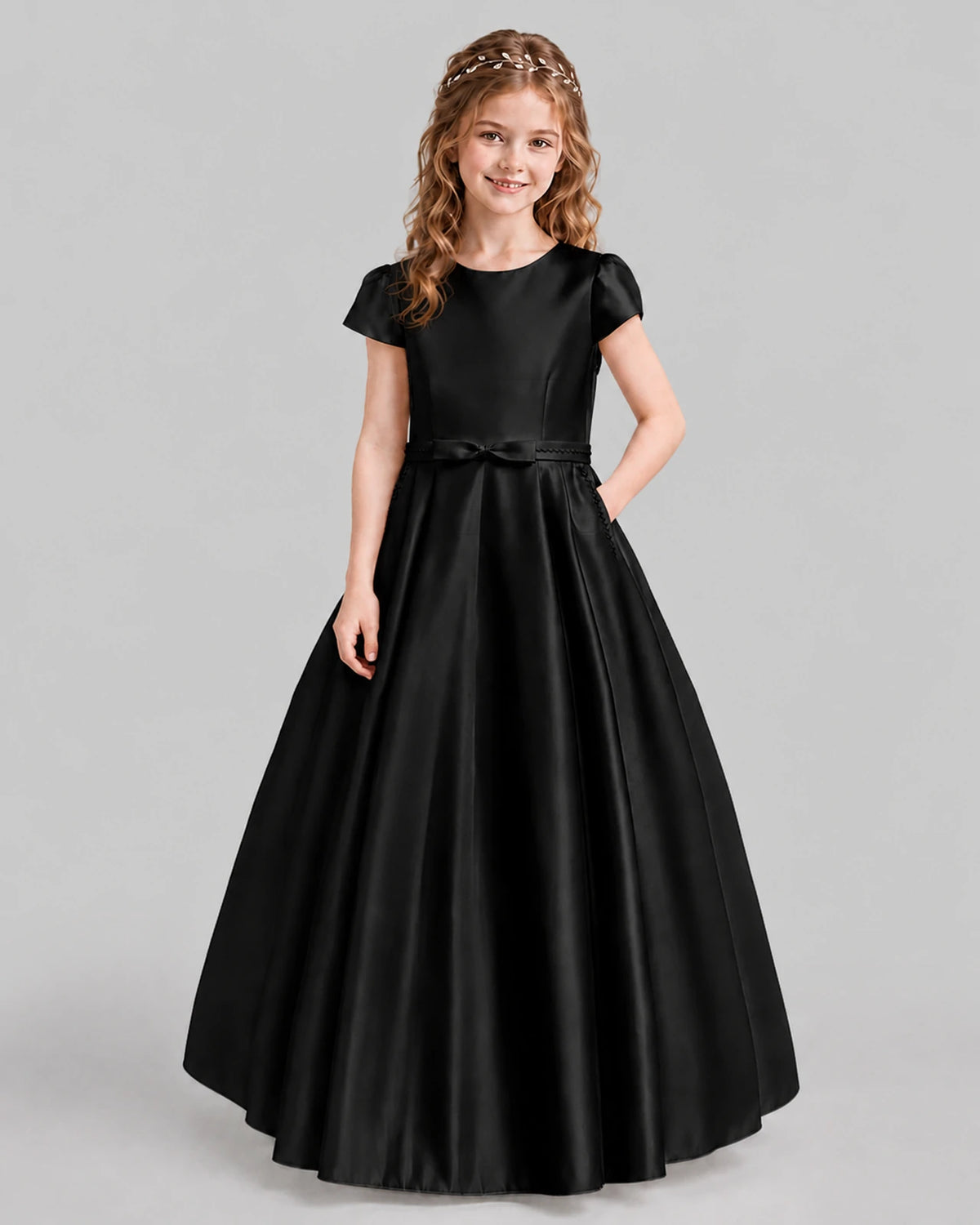 Black A-line Junior Bridesmaid Dresses Front