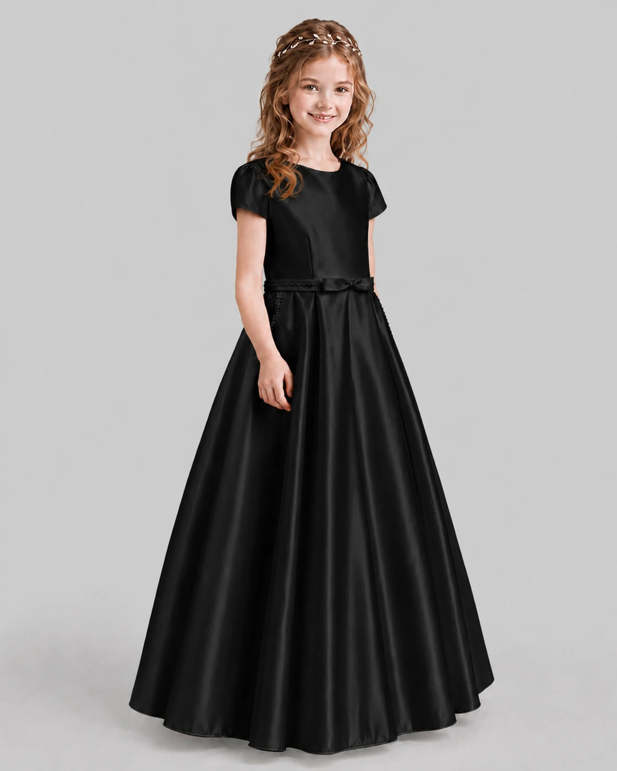 Black A-line Junior Bridesmaid Dresses Side