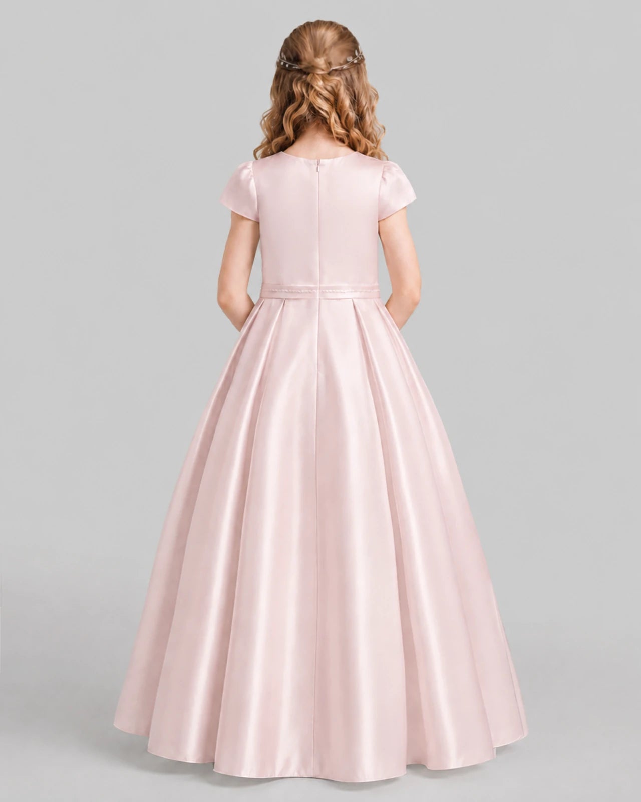 Blush Pink A-line Junior Bridesmaid Dresses Back