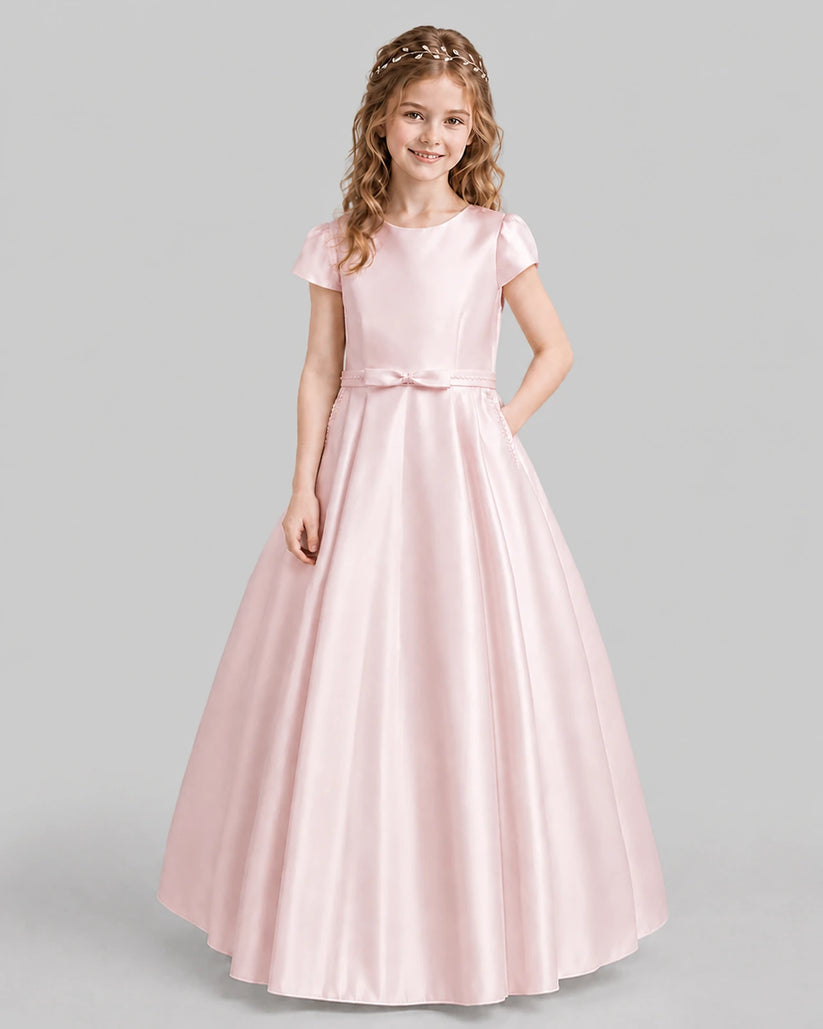 Blush Pink A-line Junior Bridesmaid Dresses Front