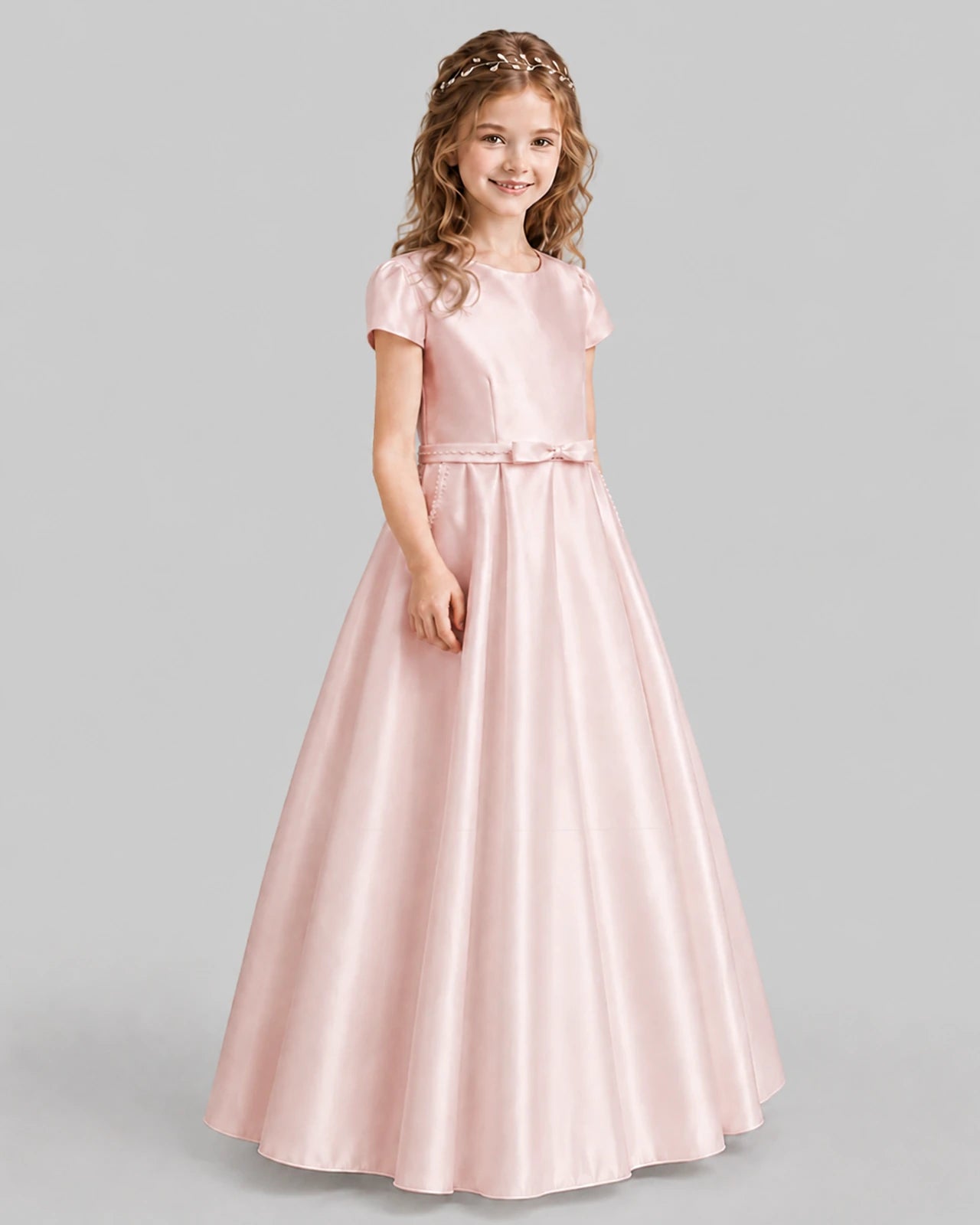 Blush Pink A-line Junior Bridesmaid Dresses Side