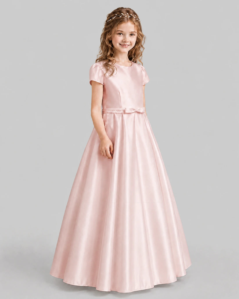 Blush Pink A-line Junior Bridesmaid Dresses Side