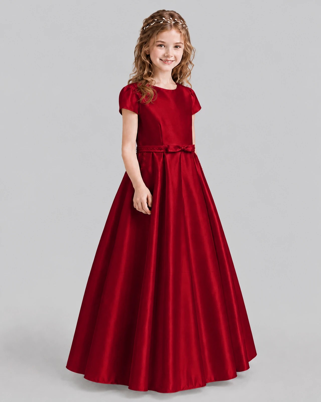 Burgundy A-line Junior Bridesmaid Dresses Side