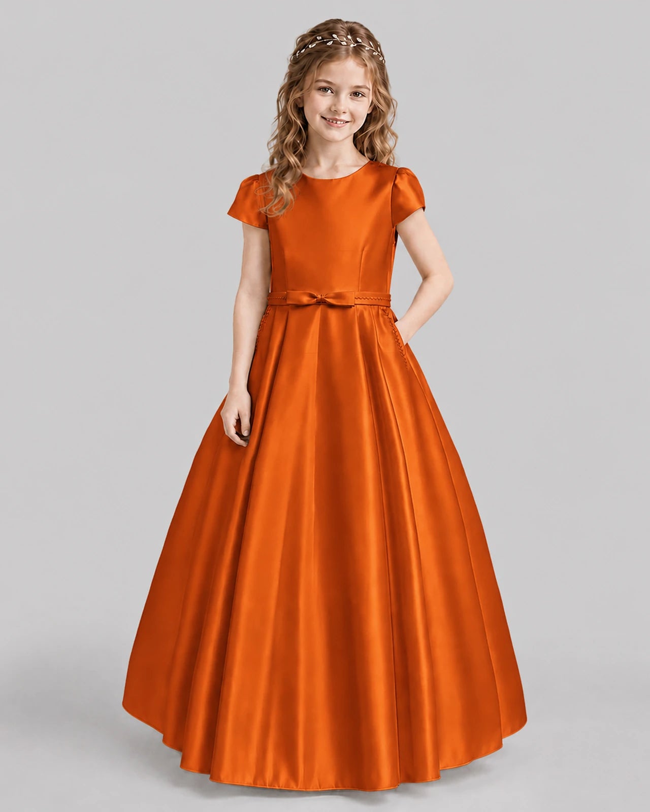 Burnt Orange A-line Junior Bridesmaid Dresses Front