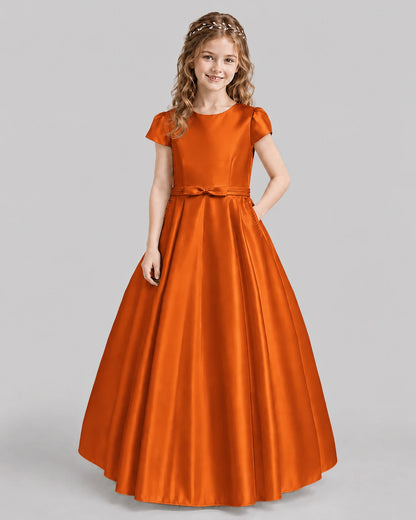 Burnt Orange A-line Junior Bridesmaid Dresses Front