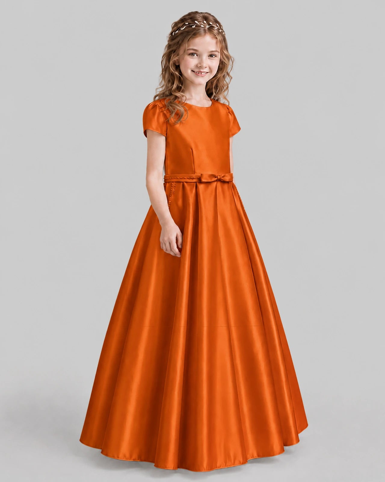 Burnt Orange A-line Junior Bridesmaid Dresses Side