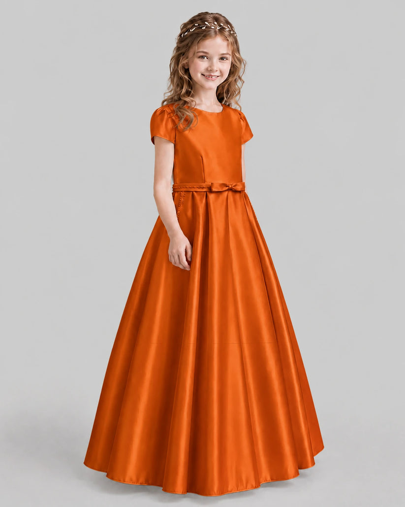 Burnt Orange A-line Junior Bridesmaid Dresses Side