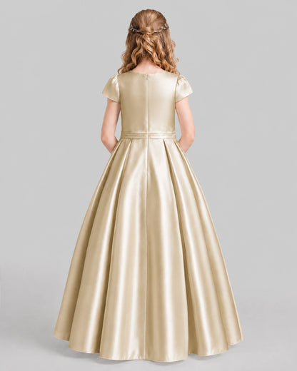 Champagne A-line Junior Bridesmaid Dresses Back
