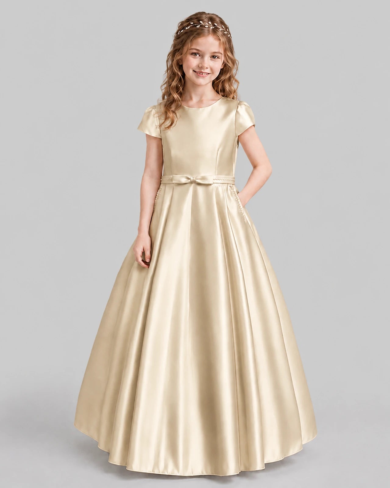 Champagne A-line Junior Bridesmaid Dresses Front