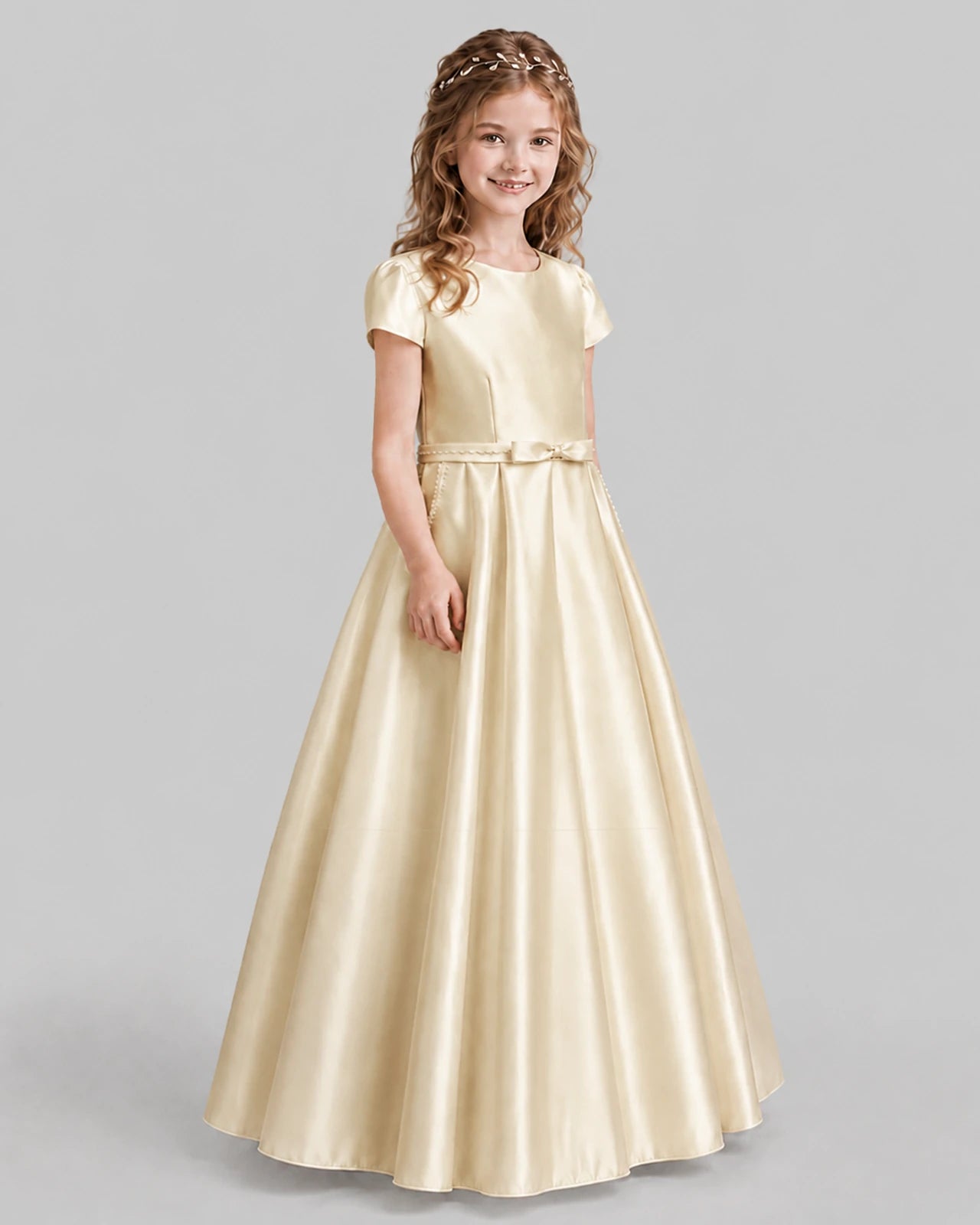Champagne A-line Junior Bridesmaid Dresses Side