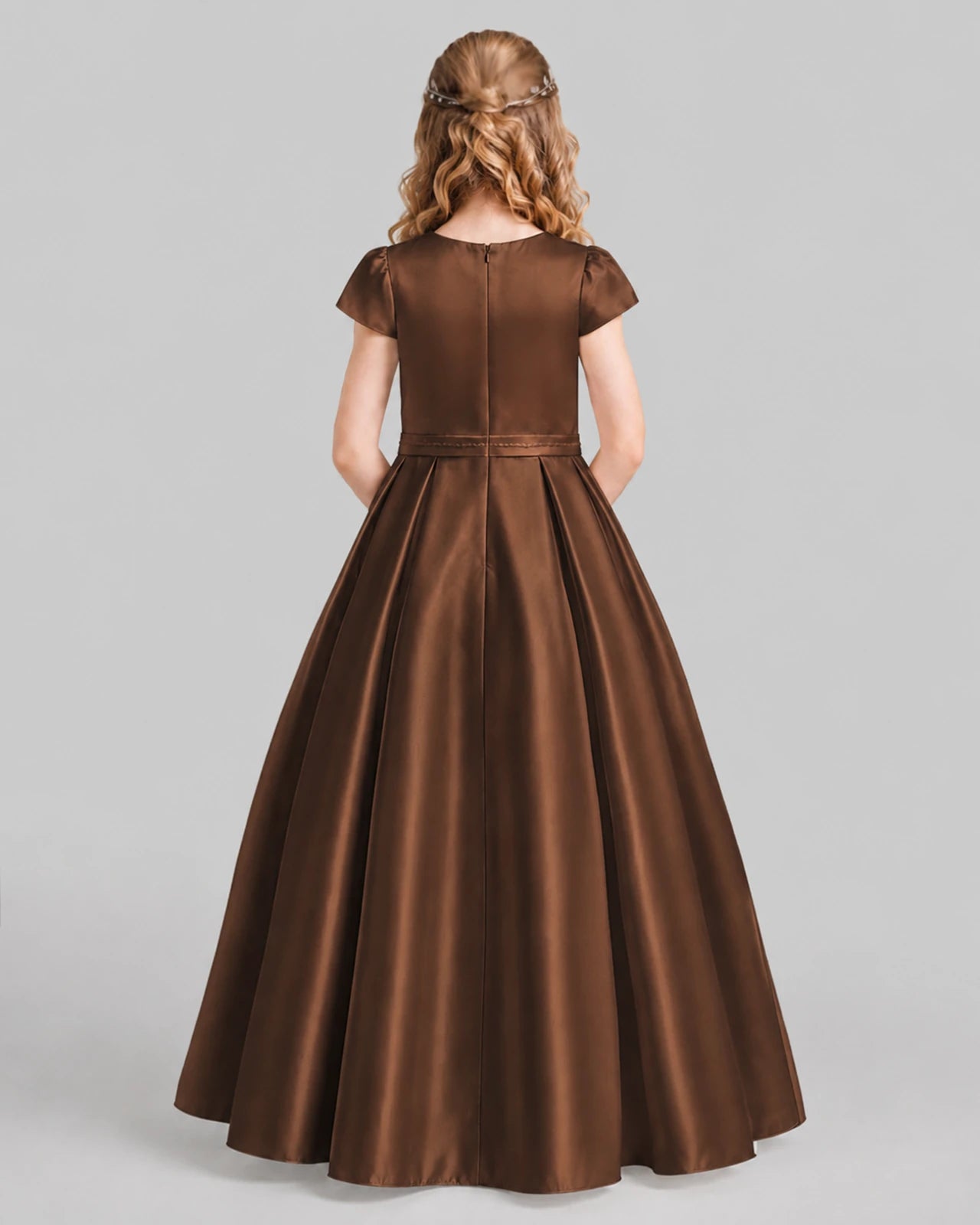 Chocolate A-line Junior Bridesmaid Dresses Back