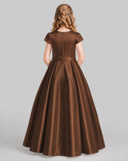 Chocolate A-line Junior Bridesmaid Dresses Back