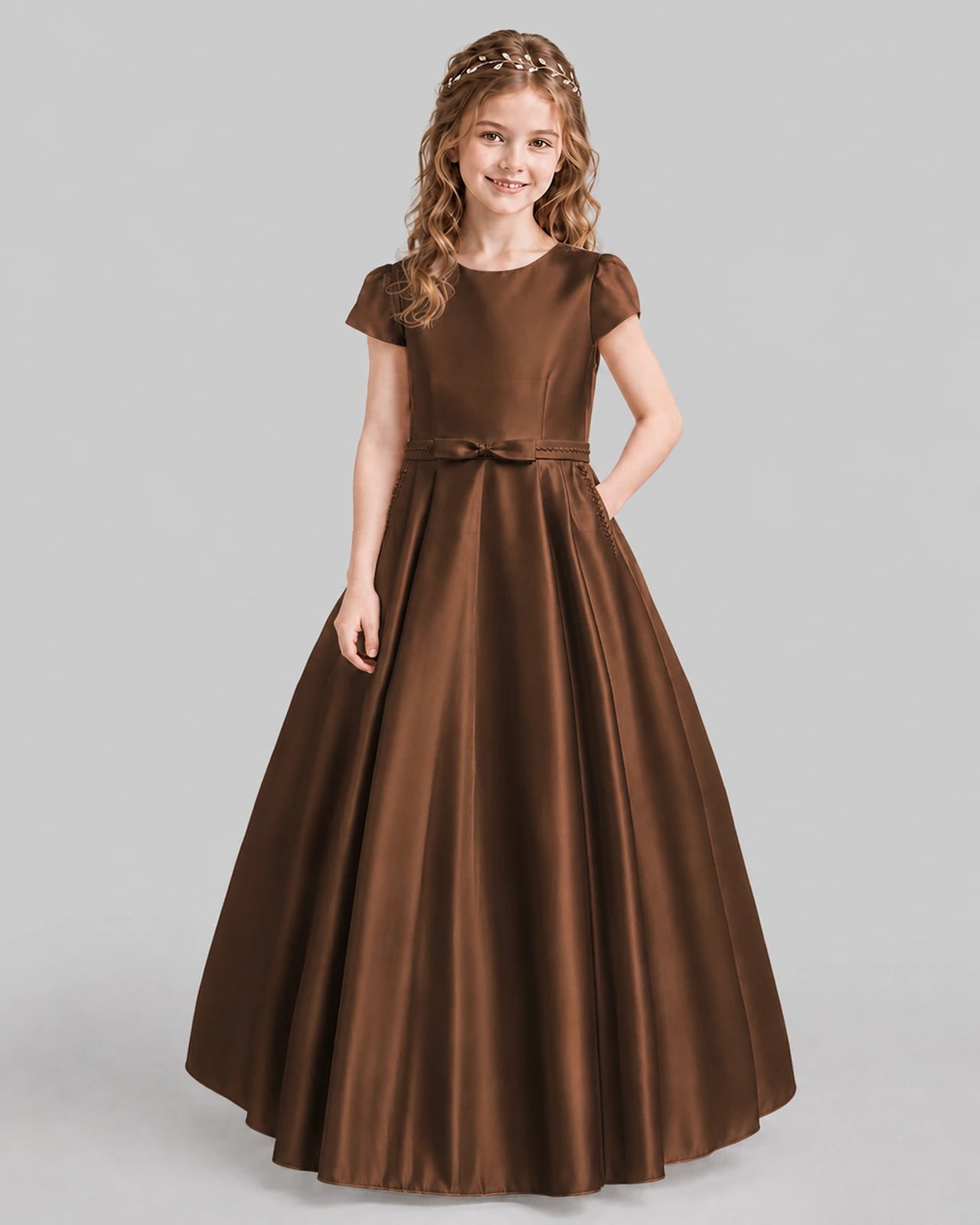 Chocolate A-line Junior Bridesmaid Dresses Front