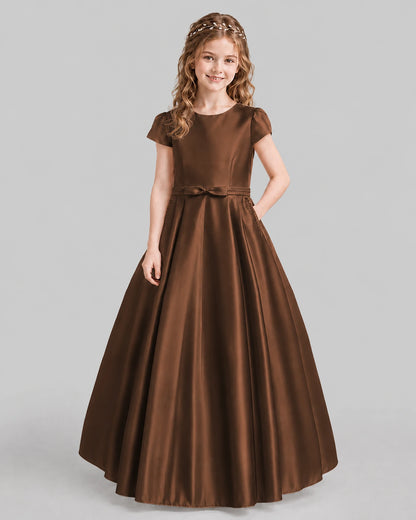 Chocolate A-line Junior Bridesmaid Dresses Front