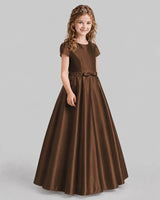 Chocolate A-line Junior Bridesmaid Dresses Side