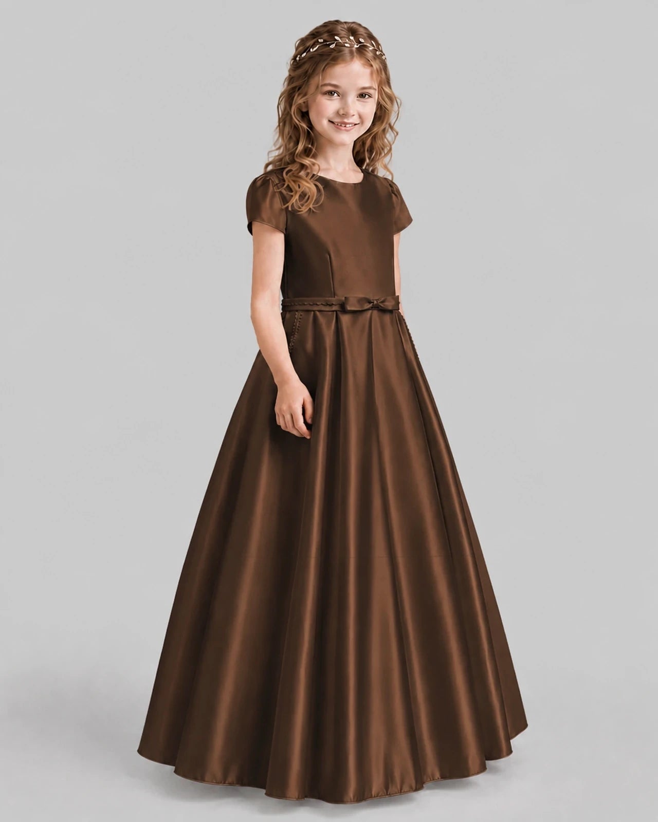 Chocolate A-line Junior Bridesmaid Dresses Side