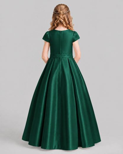 Dark Green A-line Junior Bridesmaid Dresses Back