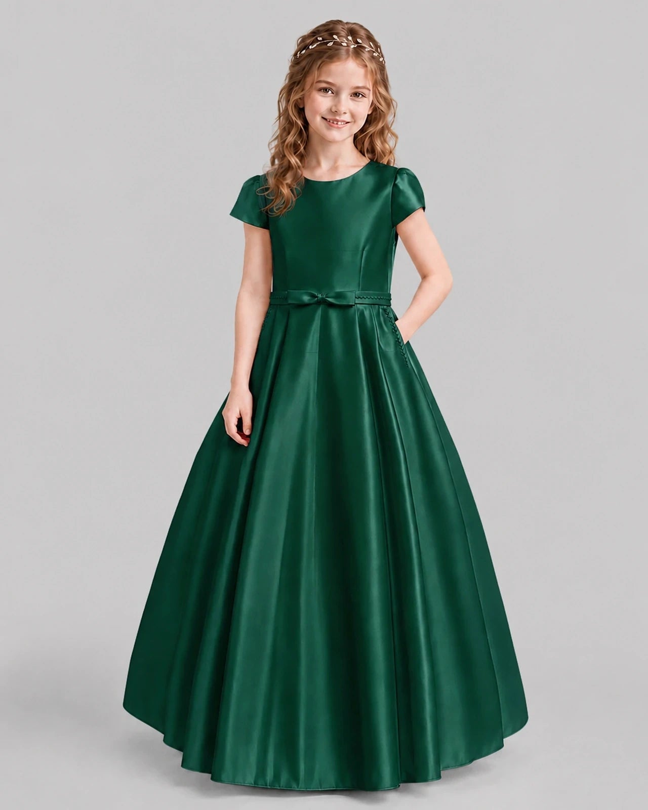 Dark Green A-line Junior Bridesmaid Dresses Front