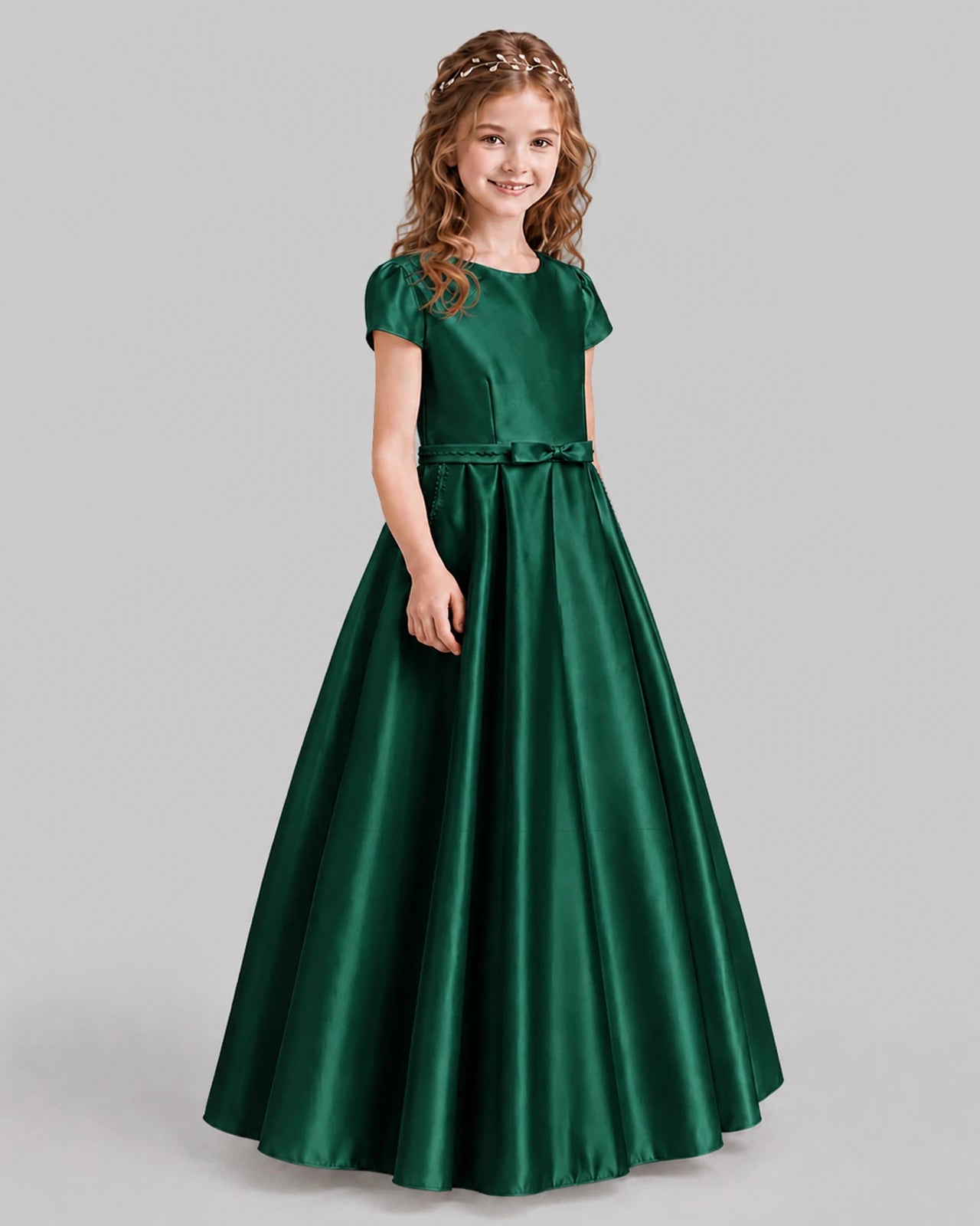 Dark Green A-line Junior Bridesmaid Dresses Side