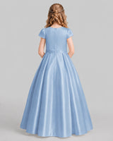 Dusty Blue A-line Junior Bridesmaid Dresses Back