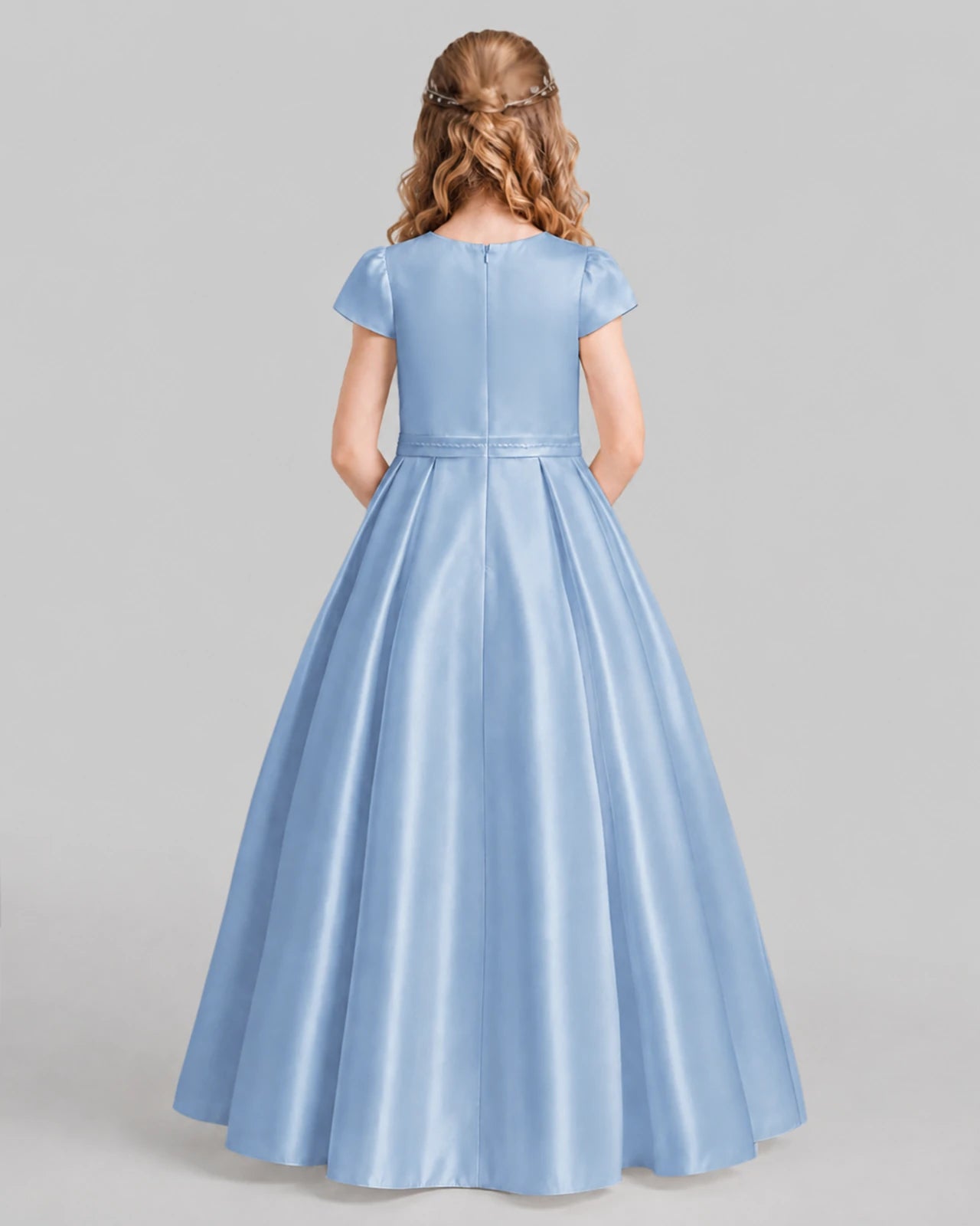 Dusty Blue A-line Junior Bridesmaid Dresses Back