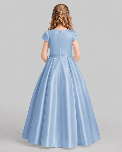 Dusty Blue A-line Junior Bridesmaid Dresses Back