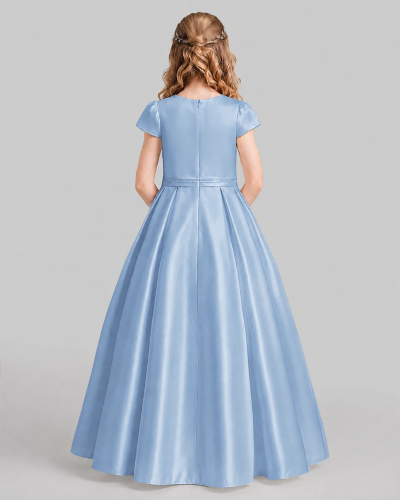 Dusty Blue A-line Junior Bridesmaid Dresses Back