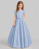 Dusty Blue A-line Junior Bridesmaid Dresses Front