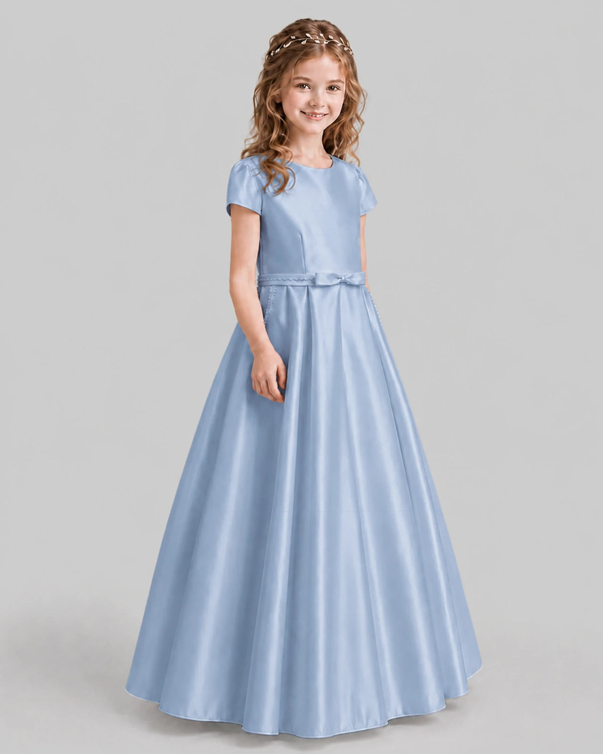 Dusty Blue A-line Junior Bridesmaid Dresses Side