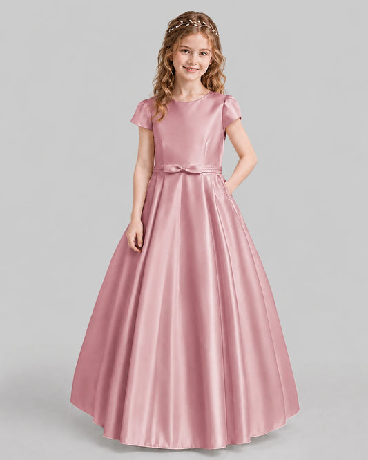 Dusty Rose A-line Junior Bridesmaid Dresses Front