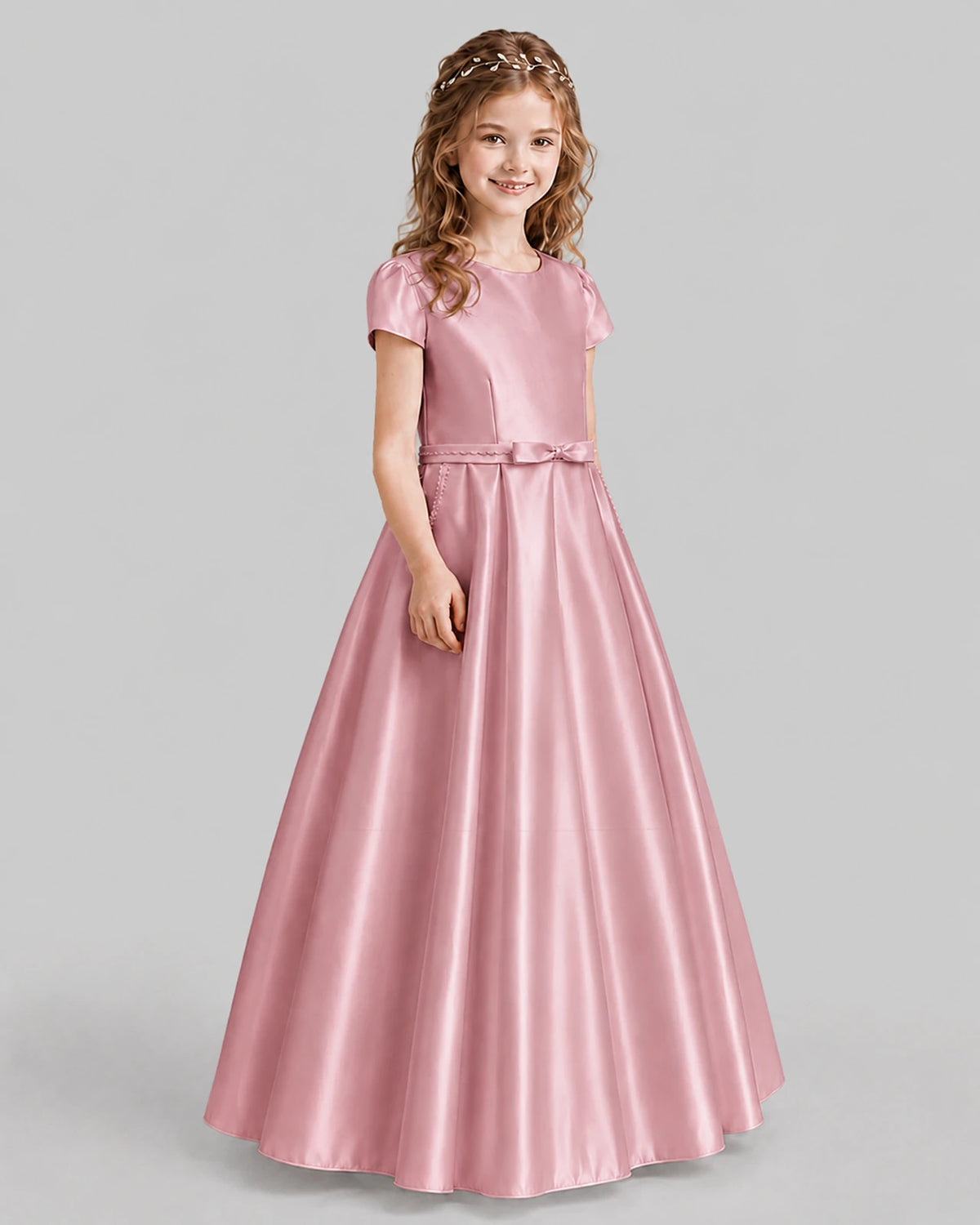 Dusty Rose A-line Junior Bridesmaid Dresses Side
