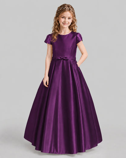 Grape A-line Junior Bridesmaid Dresses Front