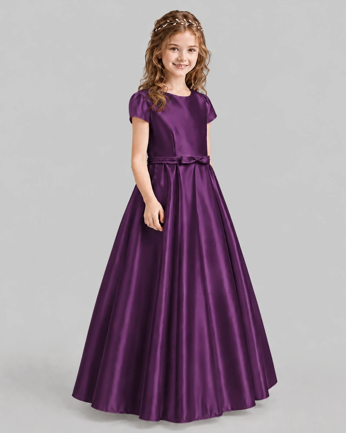 Grape A-line Junior Bridesmaid Dresses Side