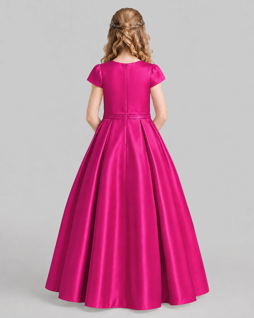 Hot Pink A-line Junior Bridesmaid Dresses Back