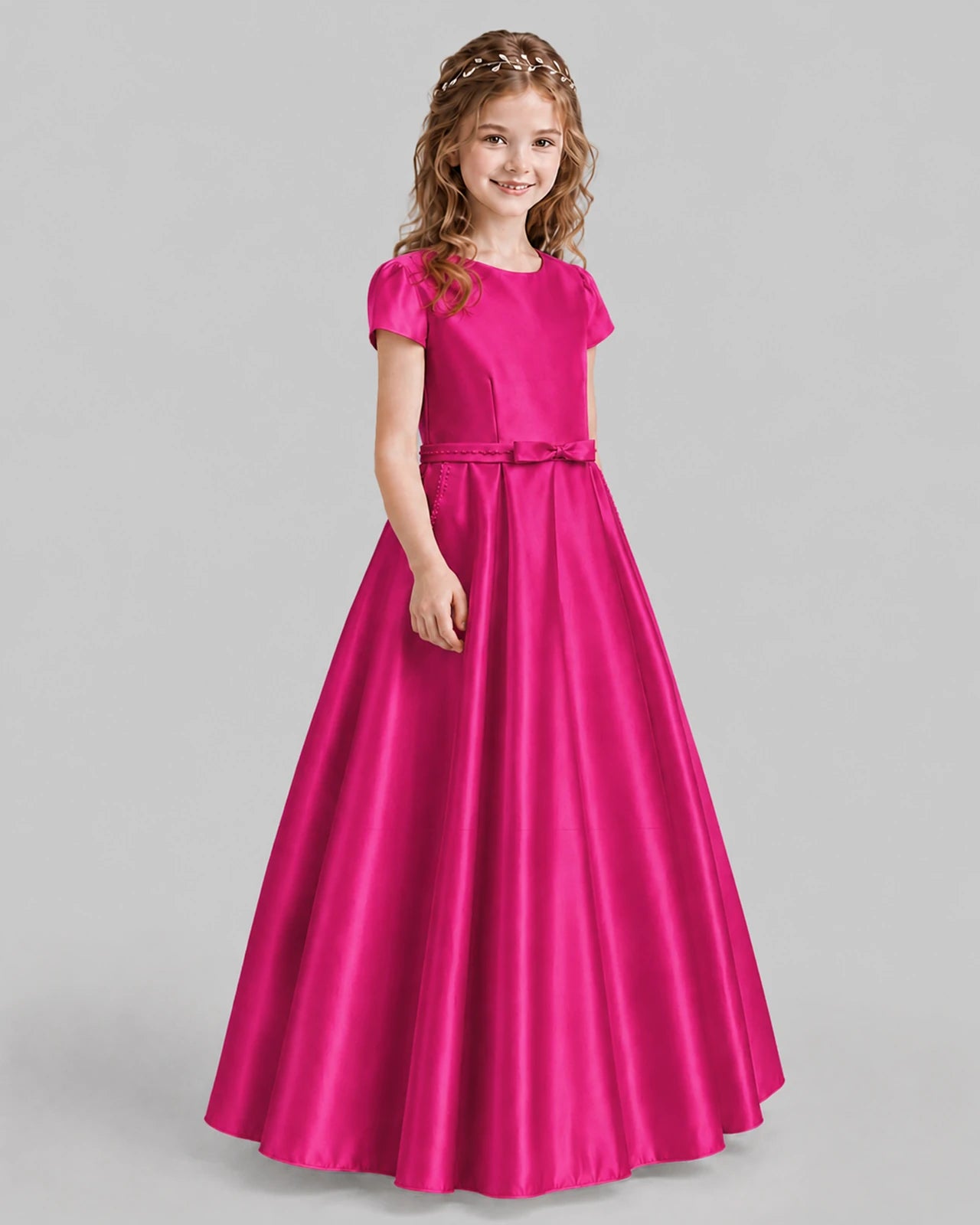 Hot Pink A-line Junior Bridesmaid Dresses Side