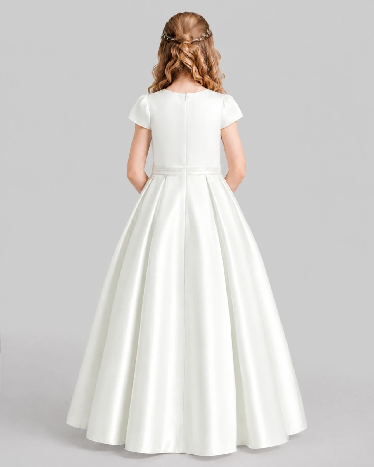 Ivory A-line Junior Bridesmaid Dresses Back