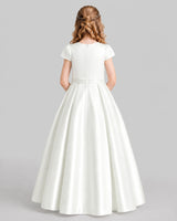 Ivory A-line Junior Bridesmaid Dresses Back