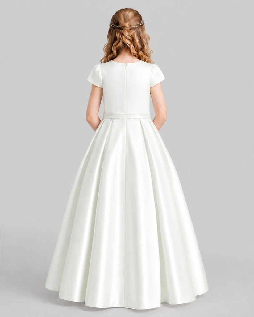 Ivory A-line Junior Bridesmaid Dresses Back