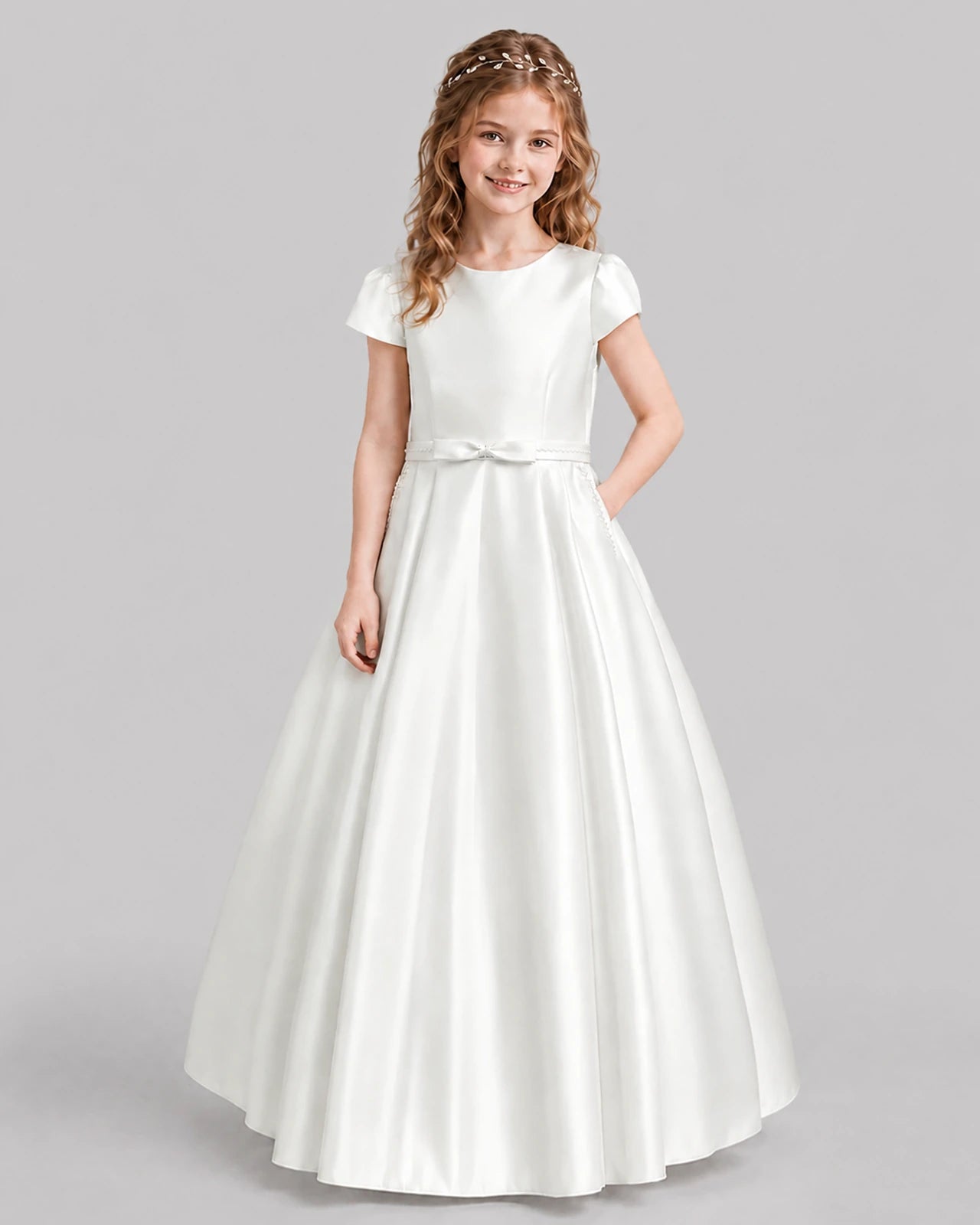 Ivory A-line Junior Bridesmaid Dresses Front