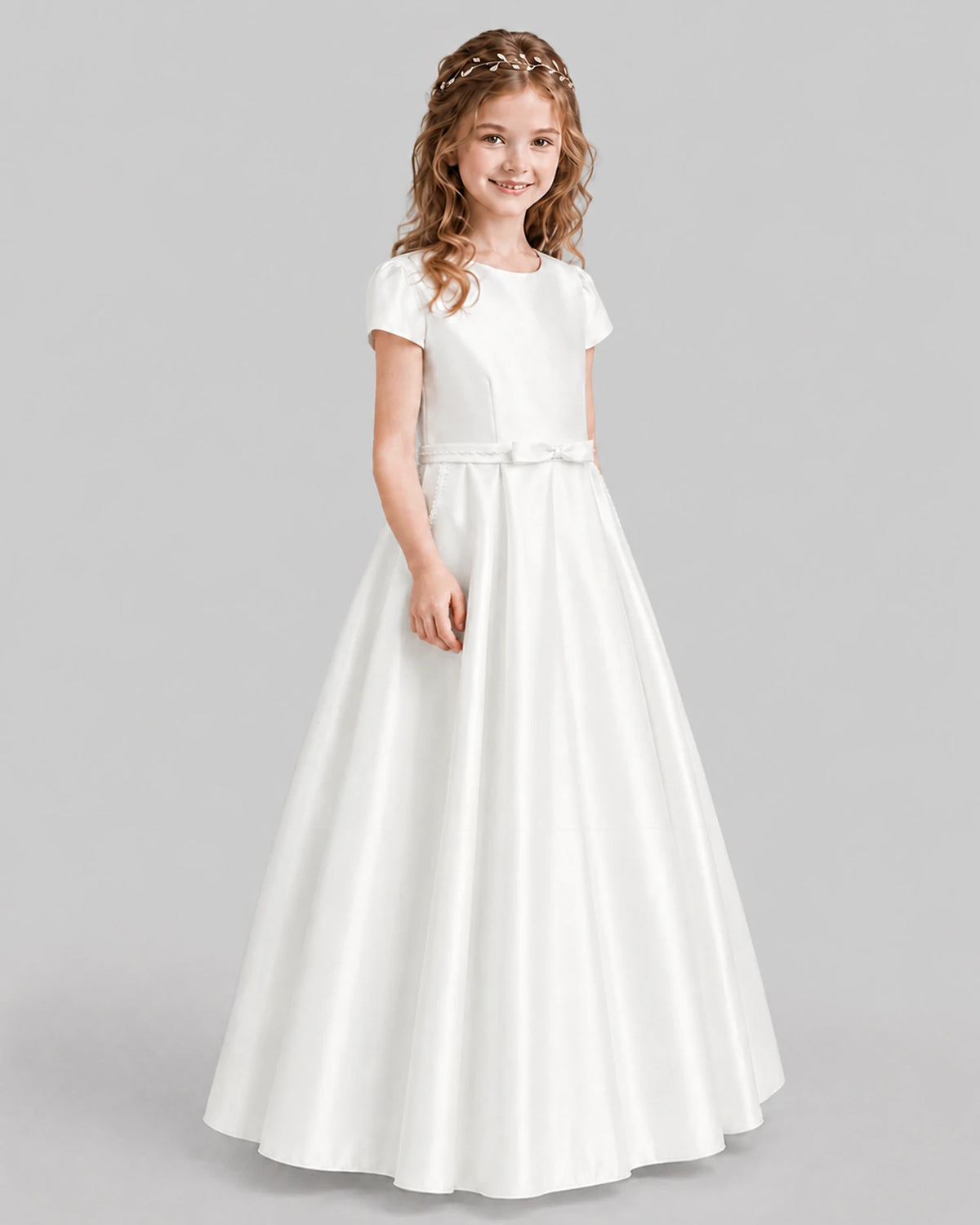 Ivory A-line Junior Bridesmaid Dresses Side