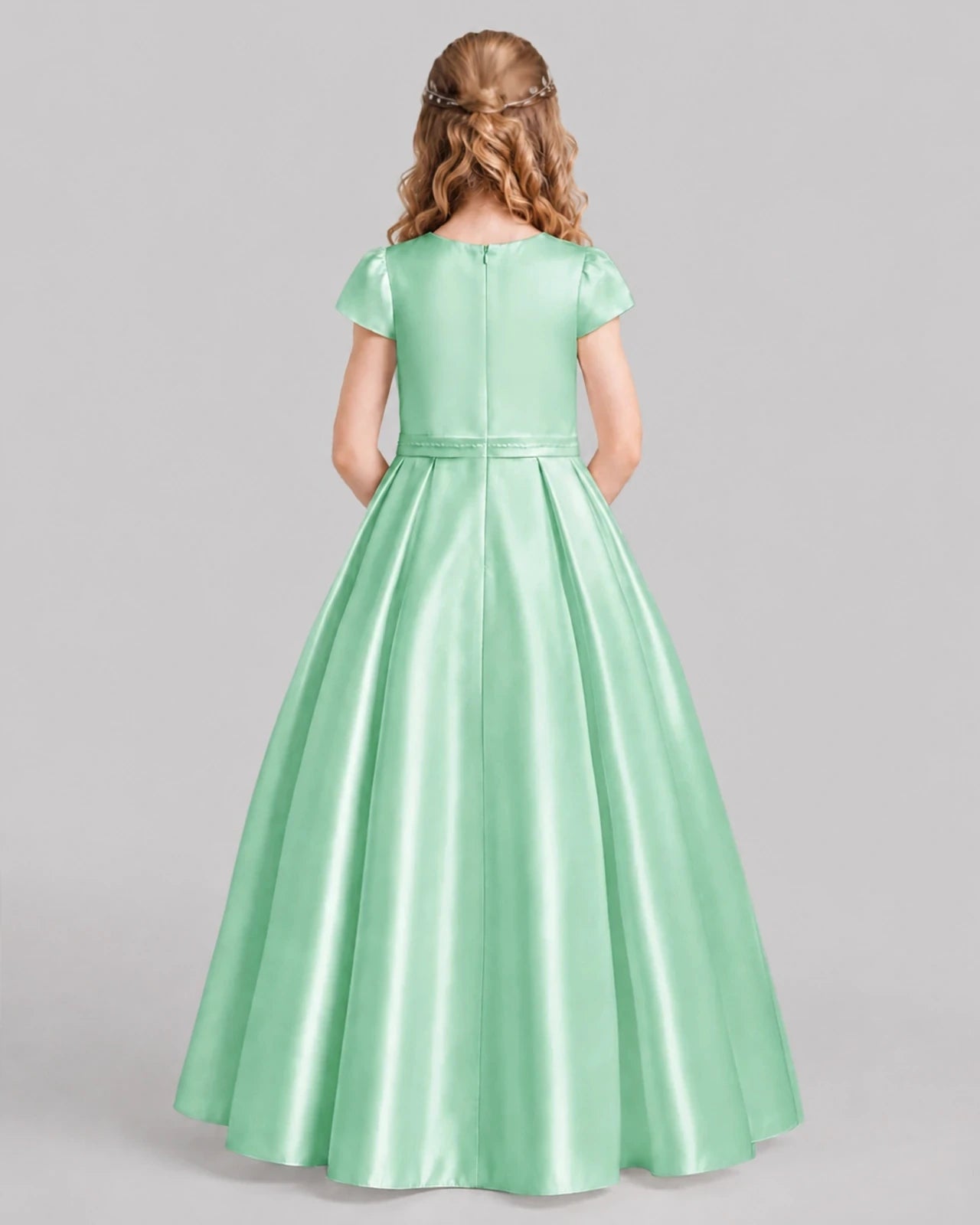 Mint Green A-line Junior Bridesmaid Dresses Back