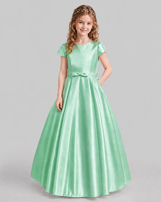 Mint Green A-line Junior Bridesmaid Dresses Front