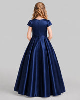 Navy Blue A-line Junior Bridesmaid Dresses Back