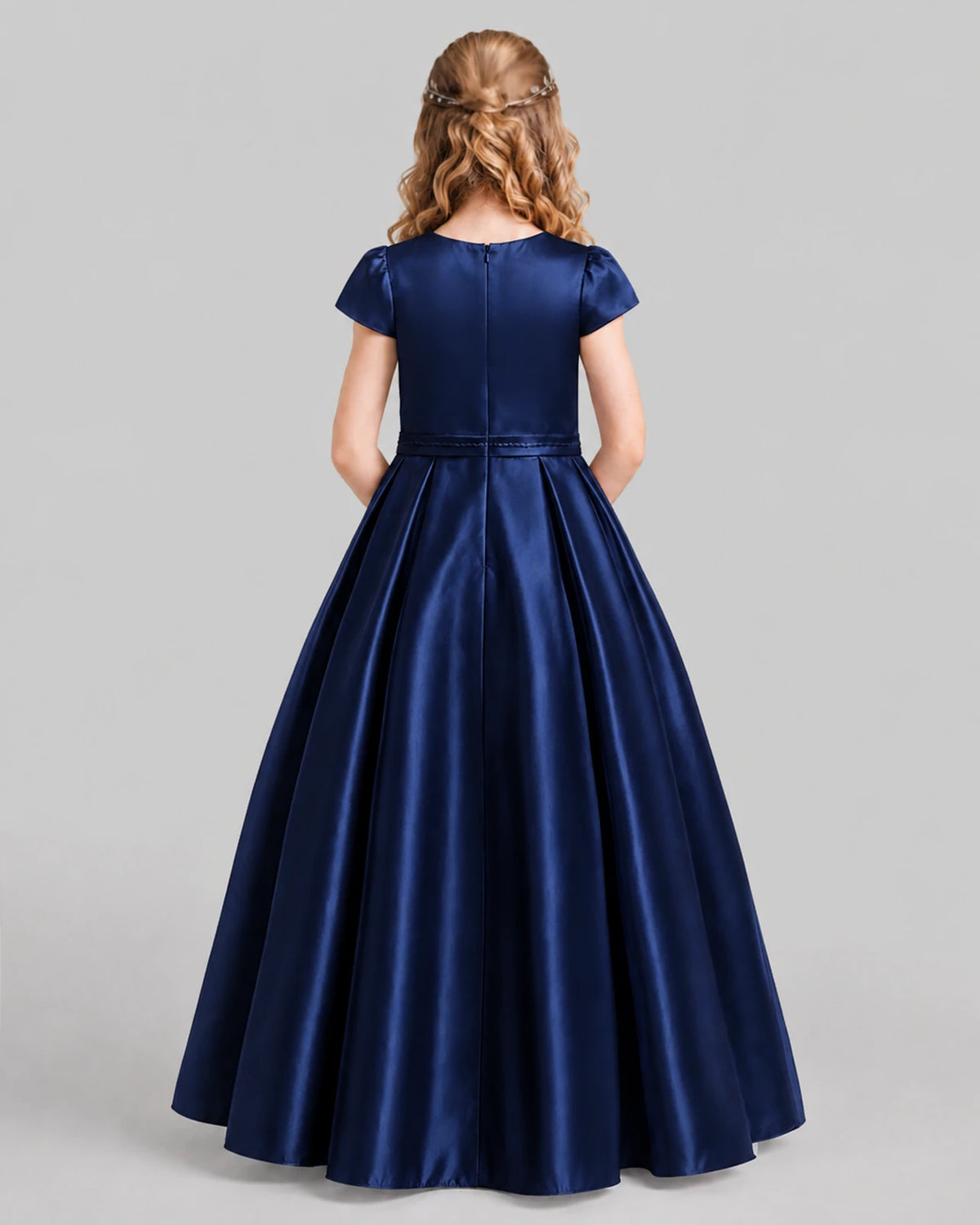 Navy Blue A-line Junior Bridesmaid Dresses Back