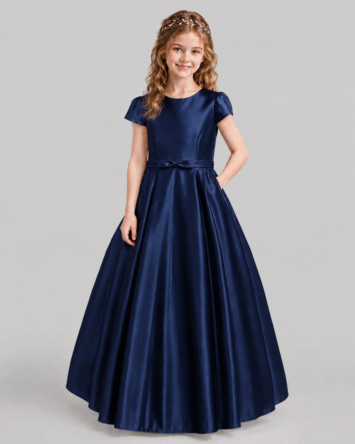 Navy Blue A-line Junior Bridesmaid Dresses Front