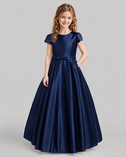 Navy Blue A-line Junior Bridesmaid Dresses Front