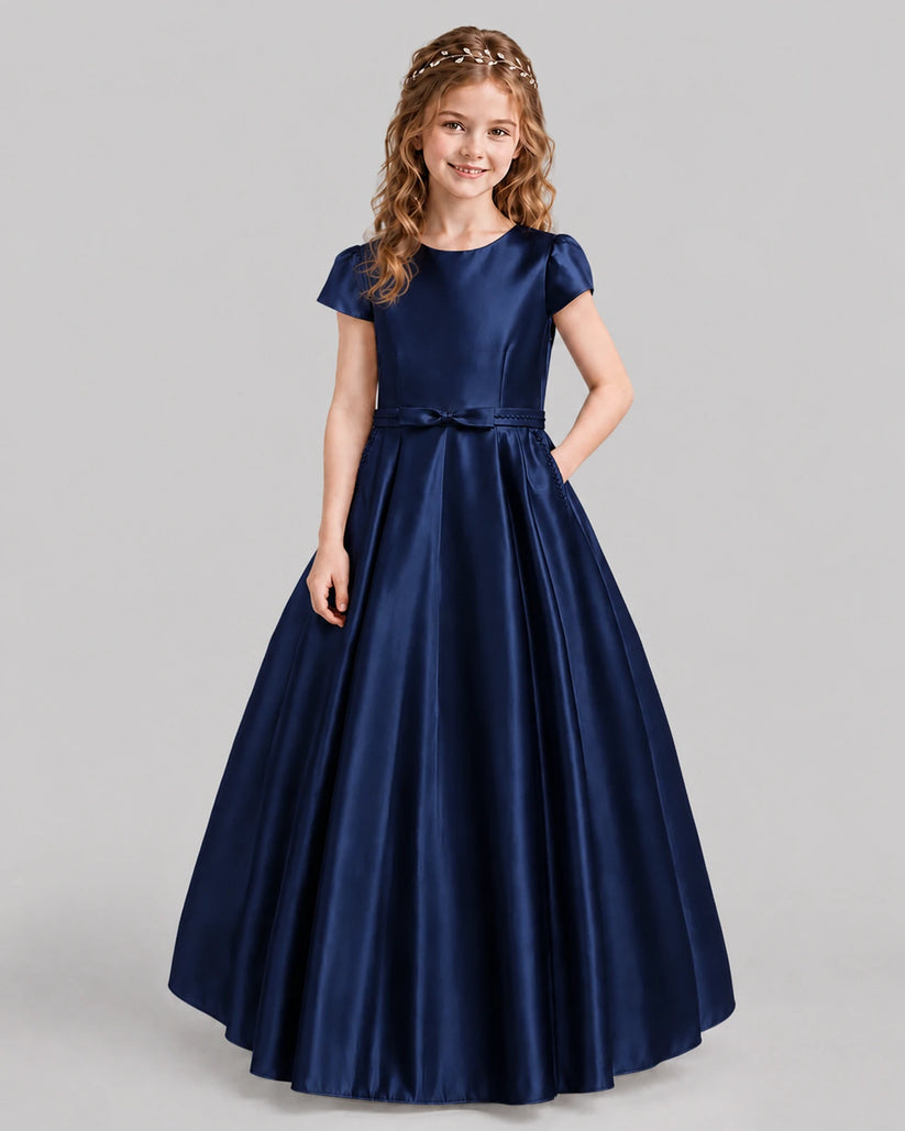 Navy Blue A-line Junior Bridesmaid Dresses Front