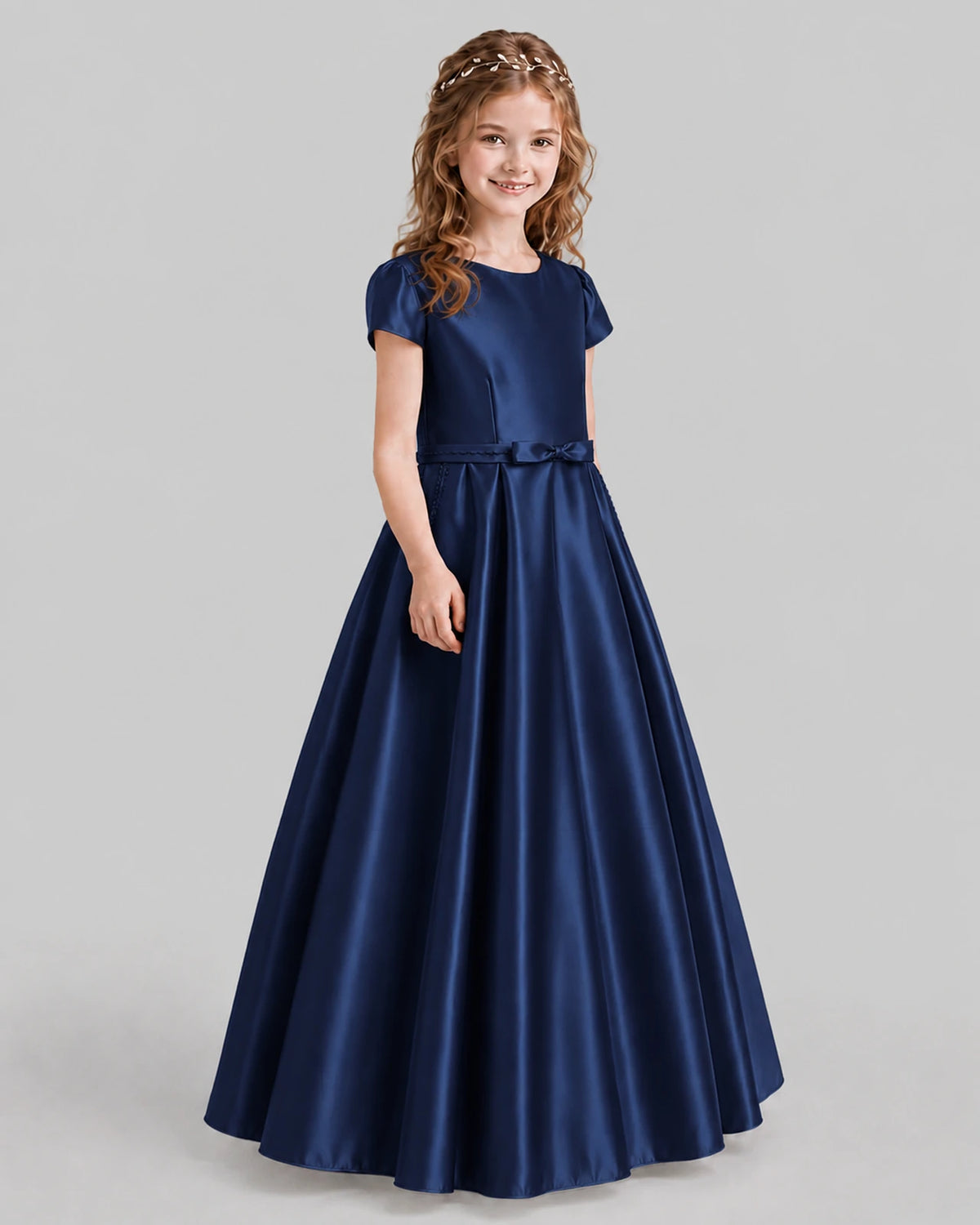 Navy Blue A-line Junior Bridesmaid Dresses Side