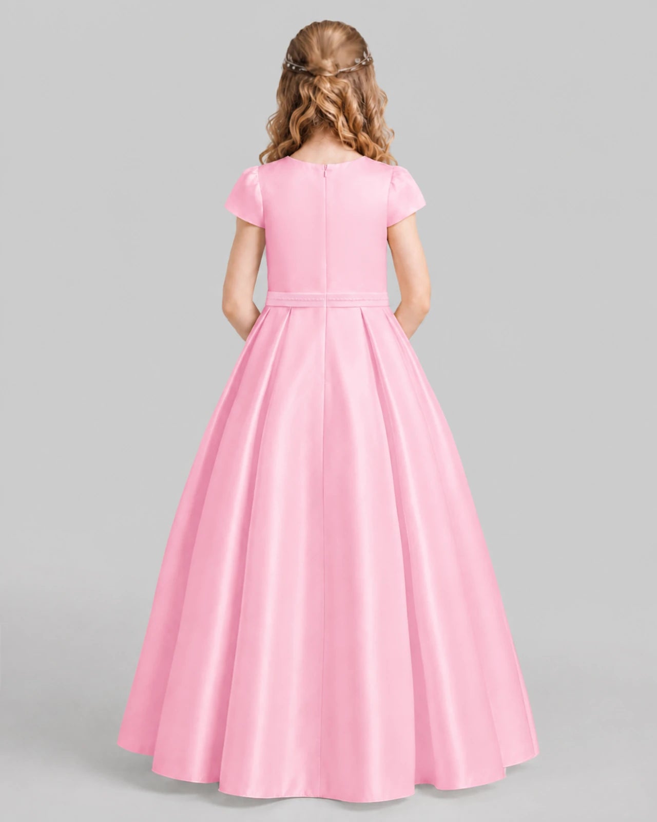 Pink A-line Junior Bridesmaid Dresses Back