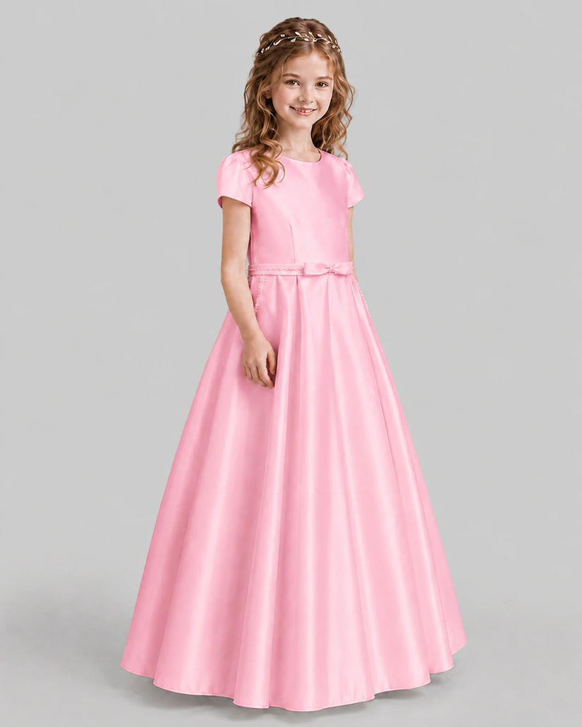 Pink A-line Junior Bridesmaid Dresses Side